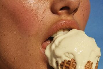 model posing with icecream