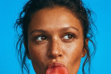 model posing with icecream