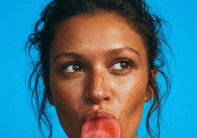 model posing with icecream