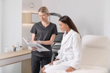 Cosmetologist,Consults,Young,Woman,About,Laser,Hair,Removal,Procedure