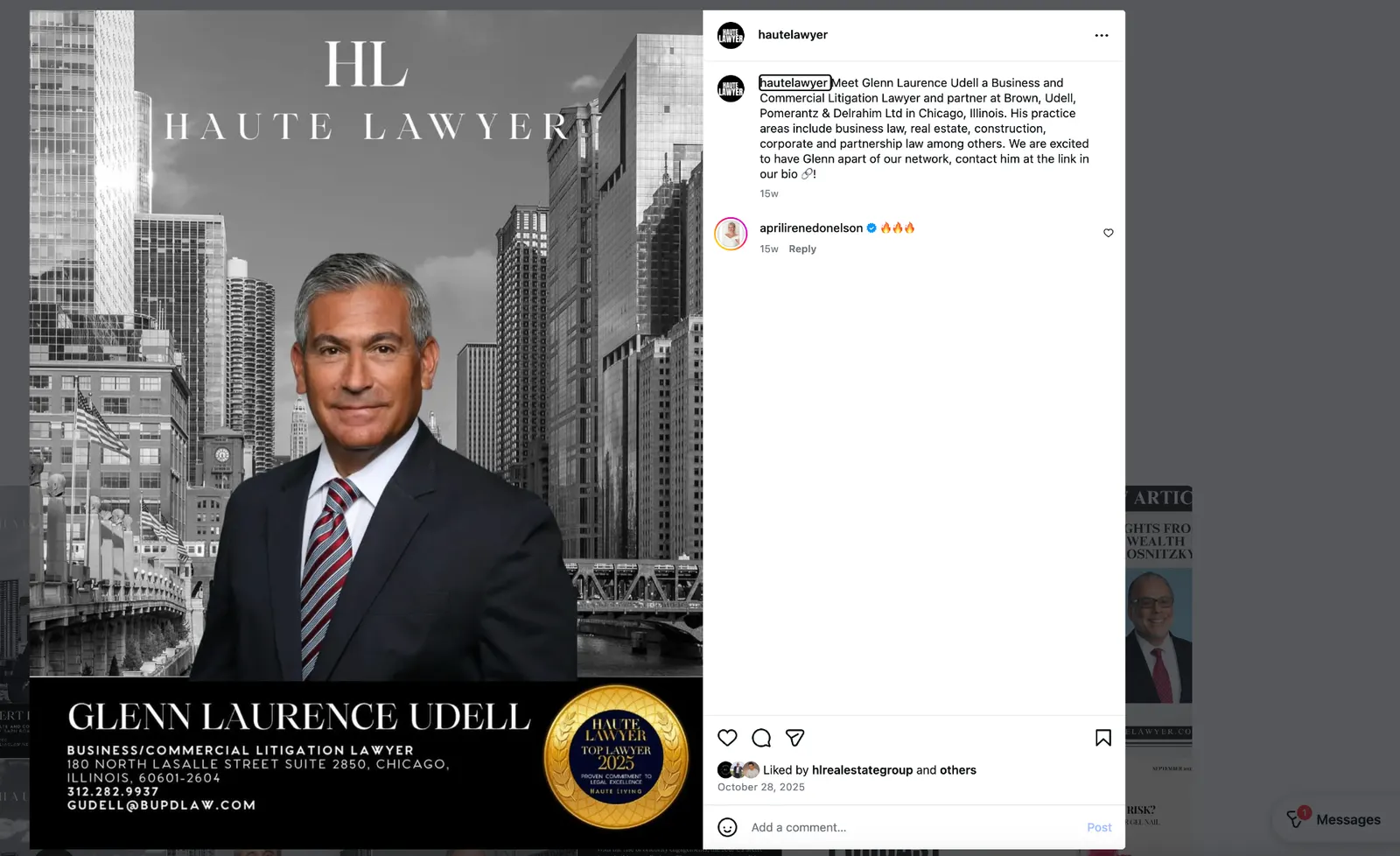 Haute Lawyer Instagram Post featuring Glenn Laurence Udell