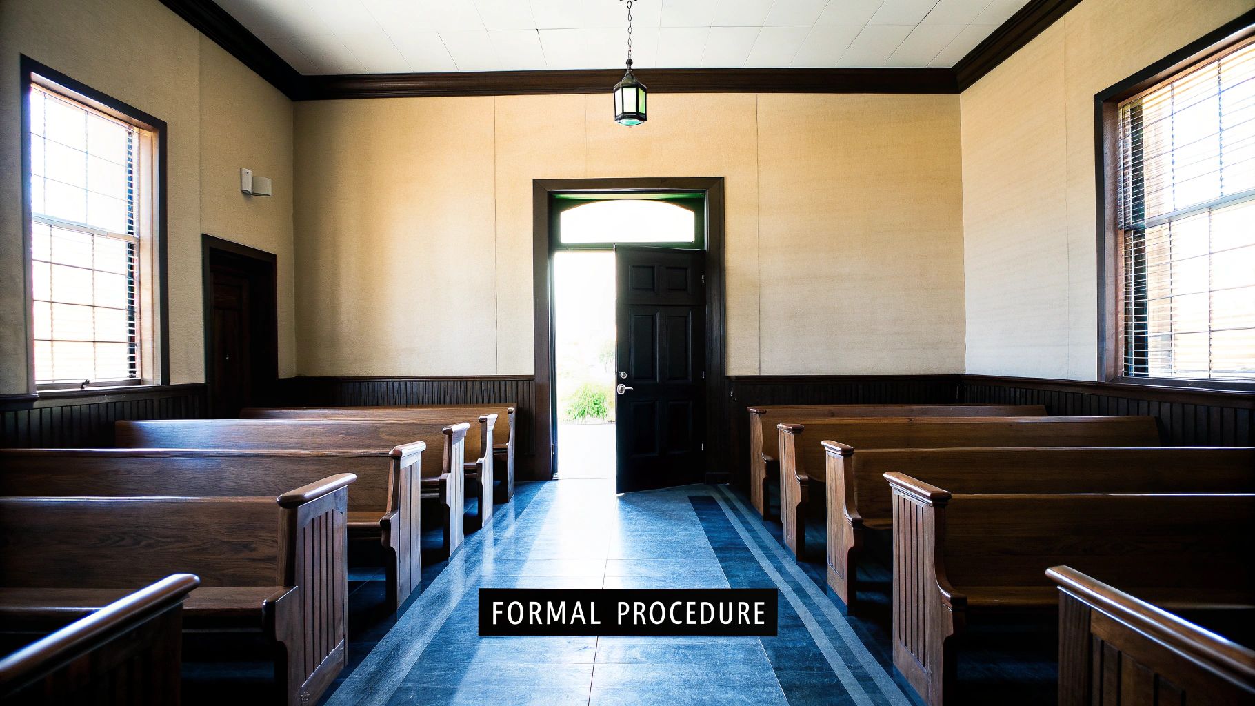 court room with blank seats