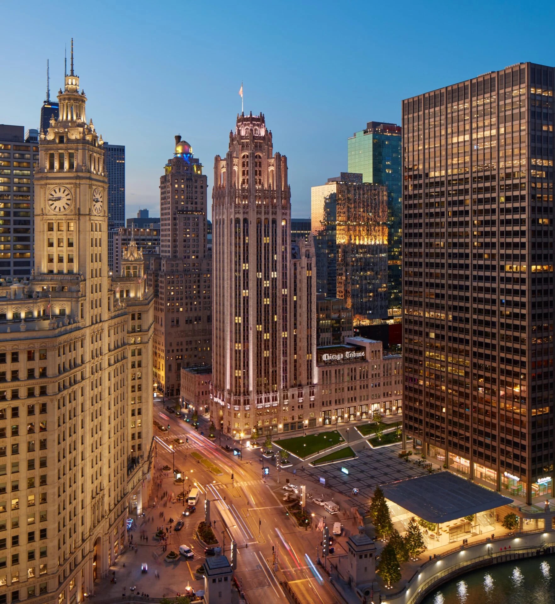 Tribune Tower and the Wrigley Building — Streeterville's neo-Gothic landmarks along Michigan Avenue