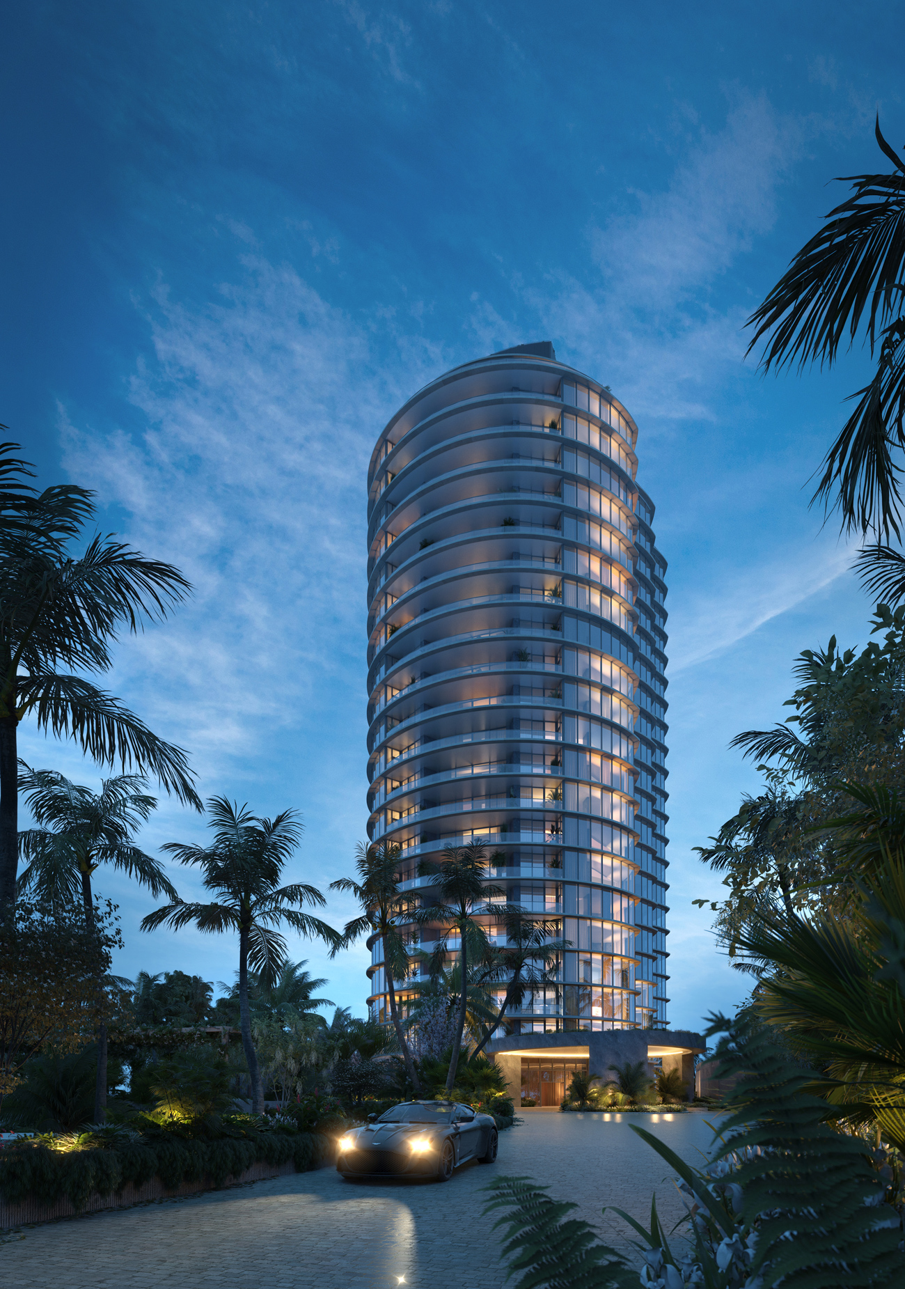 South Florida luxury oceanfront residence at dusk
