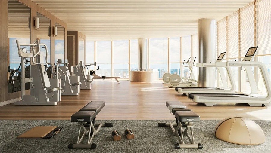 Four Seasons Private Residences Coconut Grove fitness center with bay views