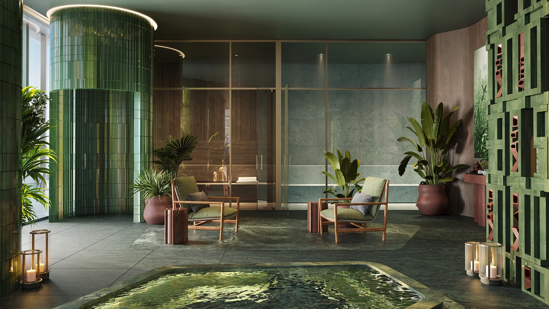 Jean-Georges Miami Tropic Residences Level 7 sauna and plunge wellness floor