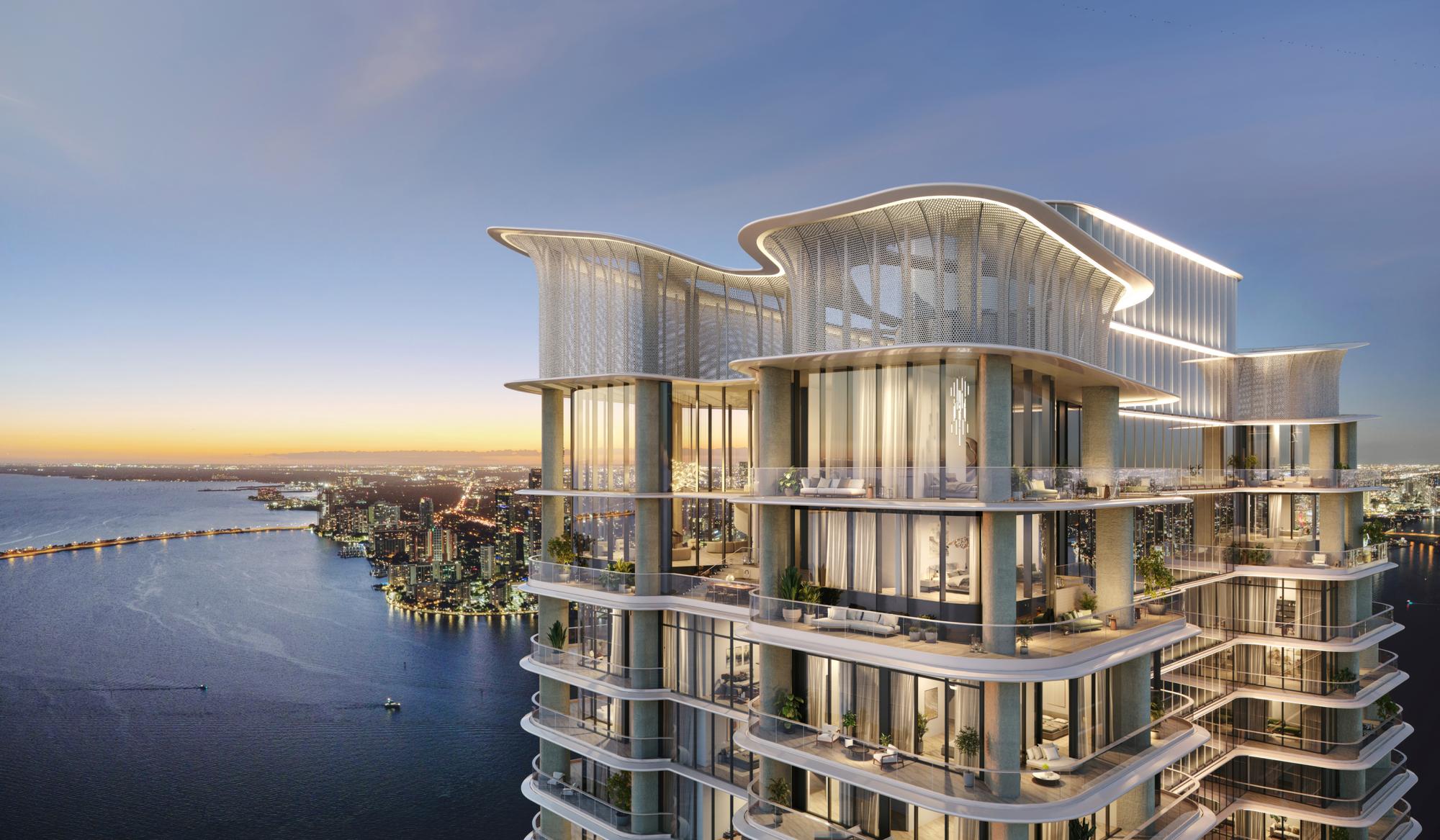 The Residences at Mandarin Oriental Miami crown on Brickell Key