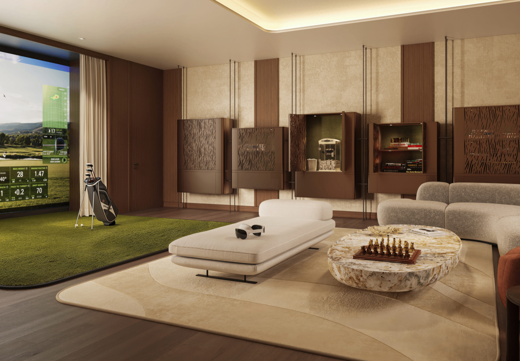 Mandarin Oriental Miami residence amenity — golf simulator and games lounge