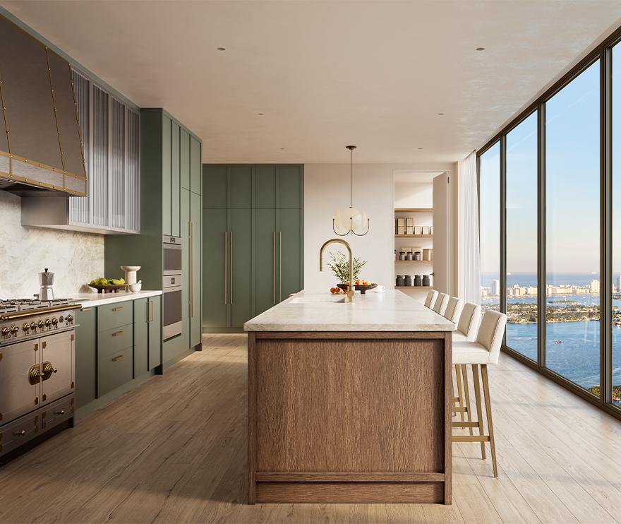 Villa Miami residence kitchen with bay views