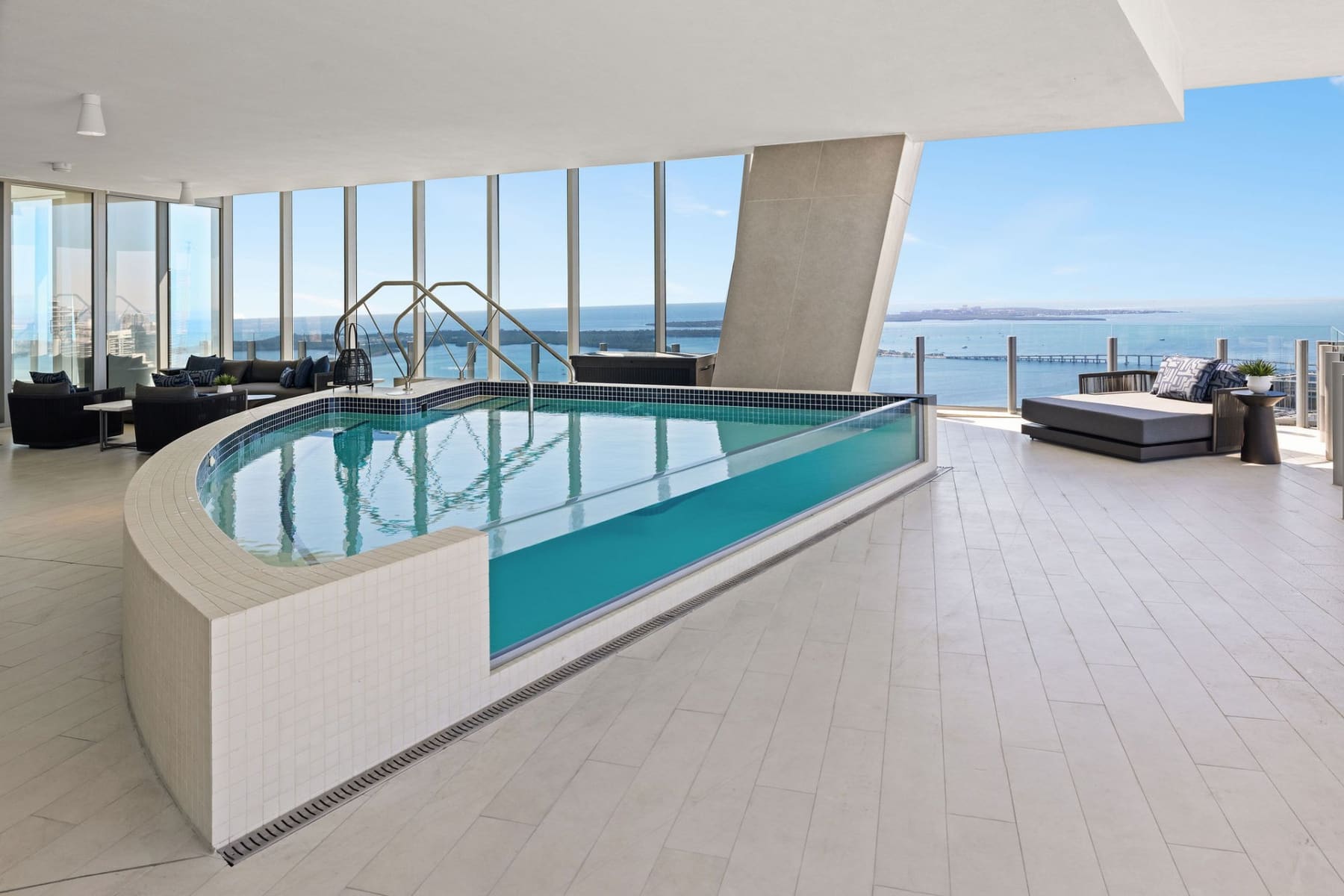 Private terrace with spa pool overlooking Biscayne Bay