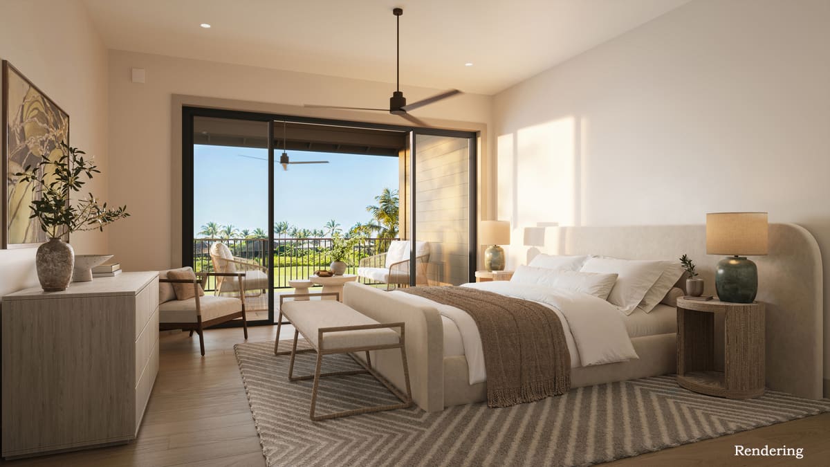 Spacious guest bedroom with natural light and lanai access