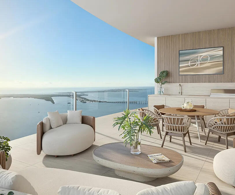619 Brickell private residence terrace overlooking Biscayne Bay