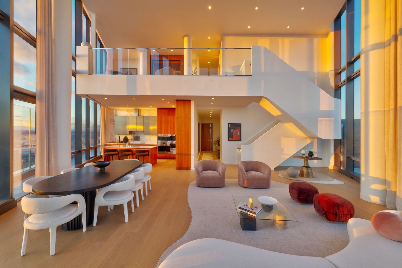 South Station Tower double-height penthouse living area