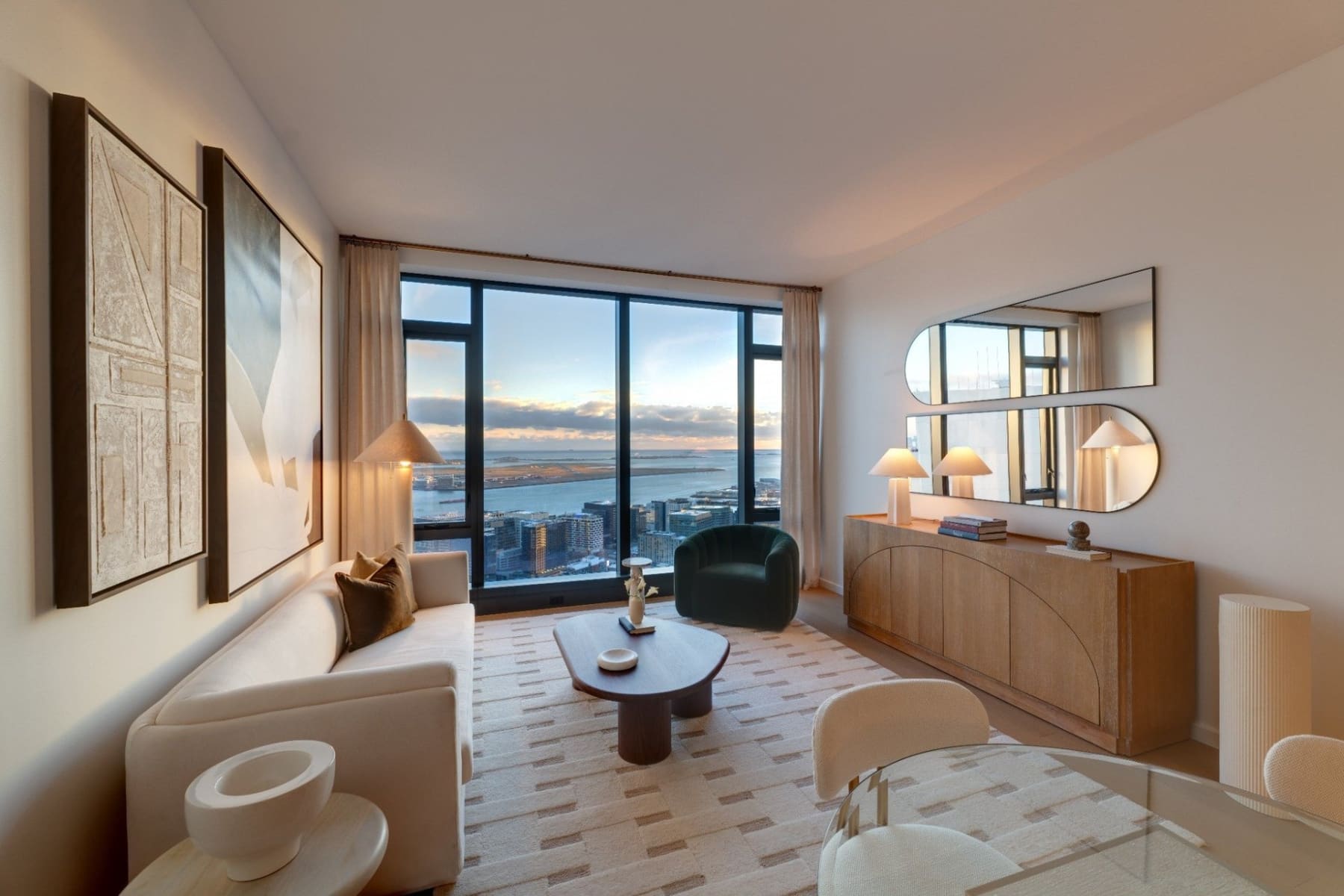South Station Tower living room with harbor views