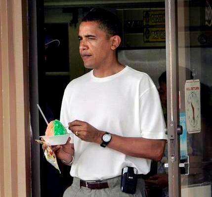 President Obama Enjoying His Hawaiian Shave Ice
