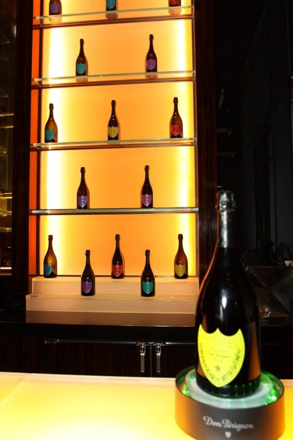 Mandarin Bar featuring bottles of A Tribute to Andy Warhol 2000 vintage by Dom Pérignon