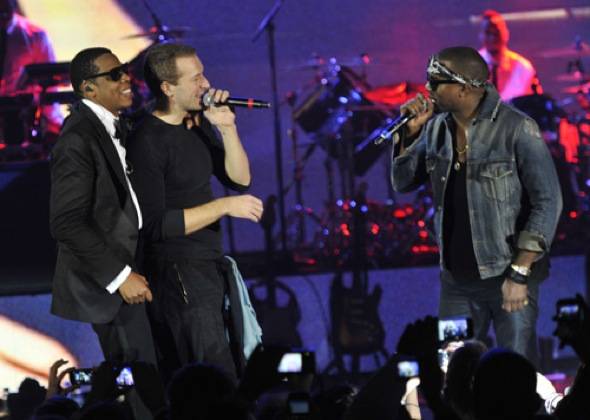 Image 5 - JAY-Z, Chris Martin & Kanye West perform at The Cosmopolitan of Las Vegas NYE & Grand Opening Celebration. Credit Kevin MazurWireimage