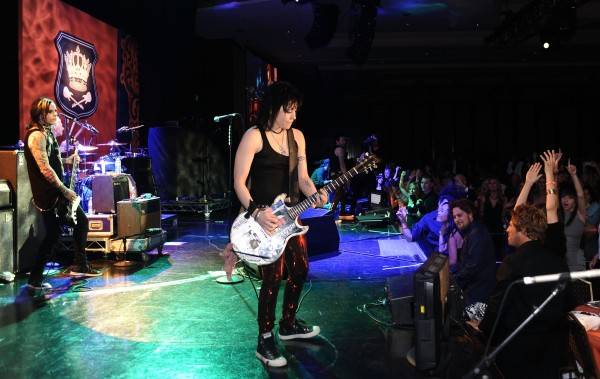 Joan Jett and the Blackhearts perform onstage during the 18th Annual Race to Erase MS event co-chaired by Nancy Davis and Tommy Hilfiger at the Hyatt Regency Century Plaza on April 29, 2011 in Century City, California.