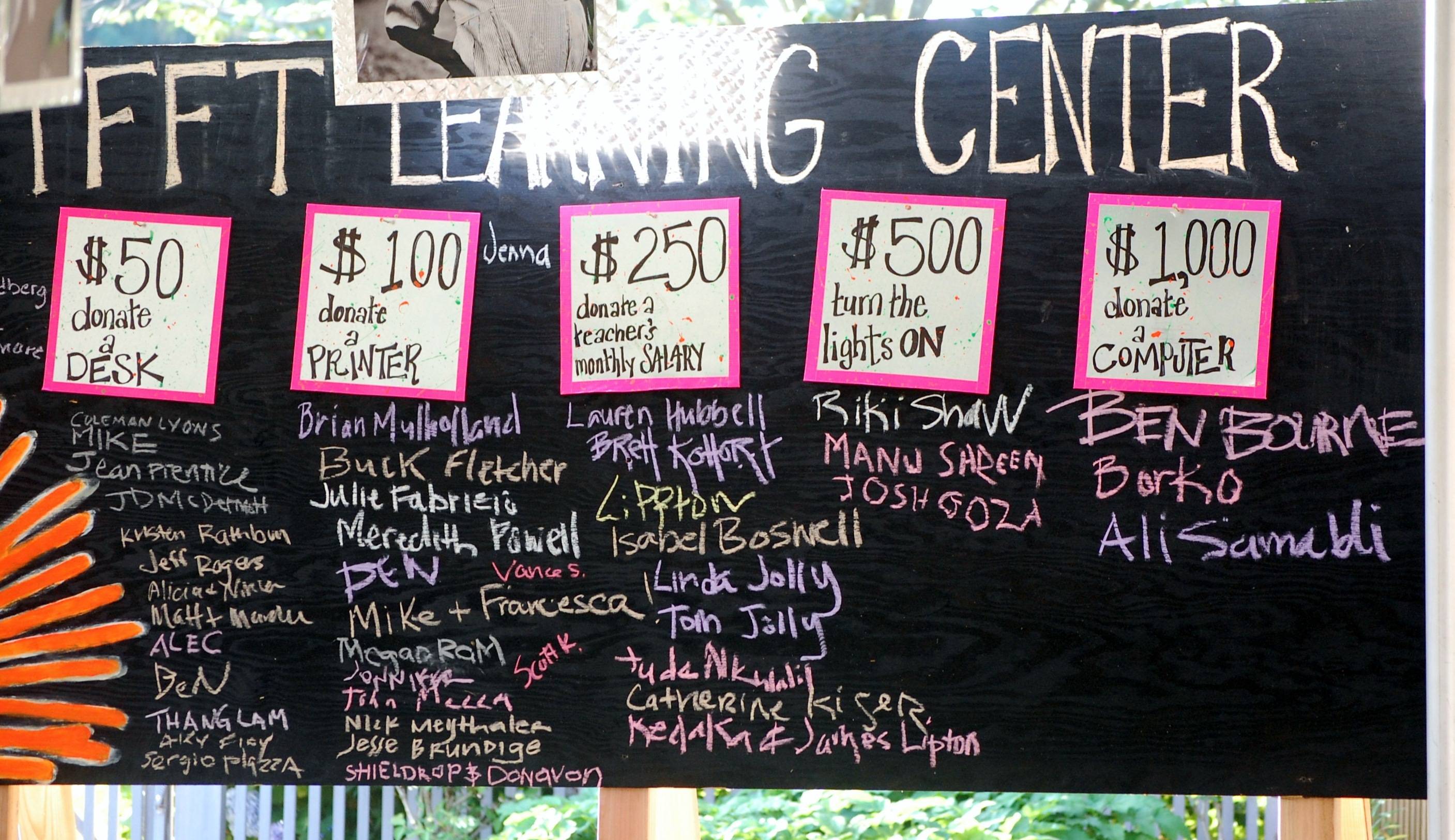 Donation board for the Learning Center