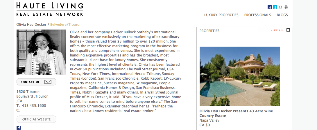 Haute Living Real Estate Network in San Francisco: Olivia Hsu Decker