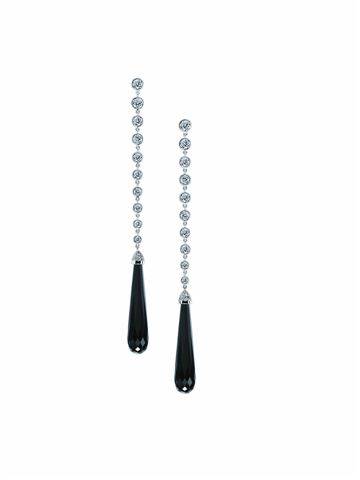 Long Bezel-Set Diamond Earrings with Rock Crystal Drops