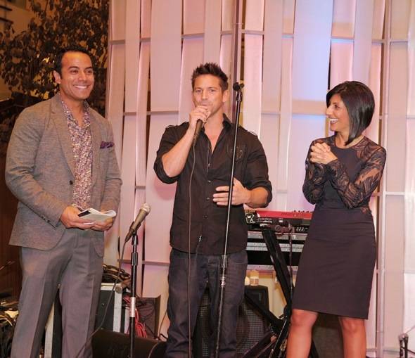 Chris Saldaña, 98 Degree member Jeff Timmons and Dayna Roselli at Fashion's Night Out at Crystals