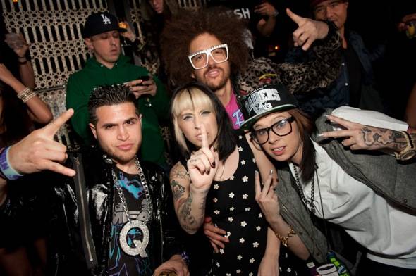 Kreayshawn and V Nasty with Redfoo and the Party Rock crew at LAVO