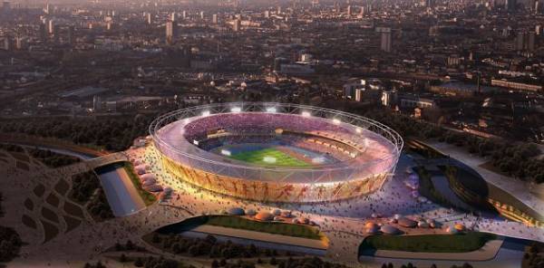 A CGI rendering of the GBP500m 80,000 seat Olympic stadium is un