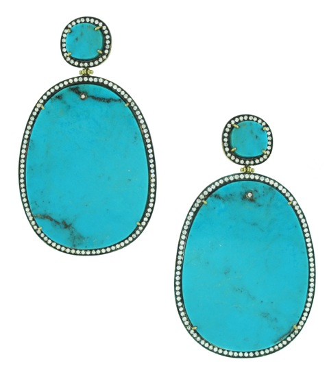 18 ct gold, Sleeping beauty turquoise and diamond earrings