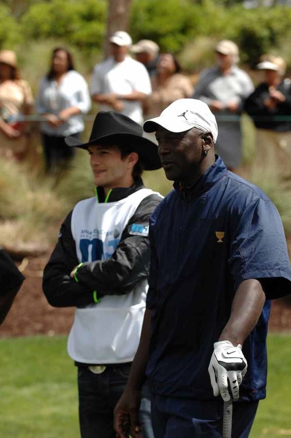 Ashton Kutcher acting as Michael Jordan's caddy at MJCI, Las Vegas, 4.1.12