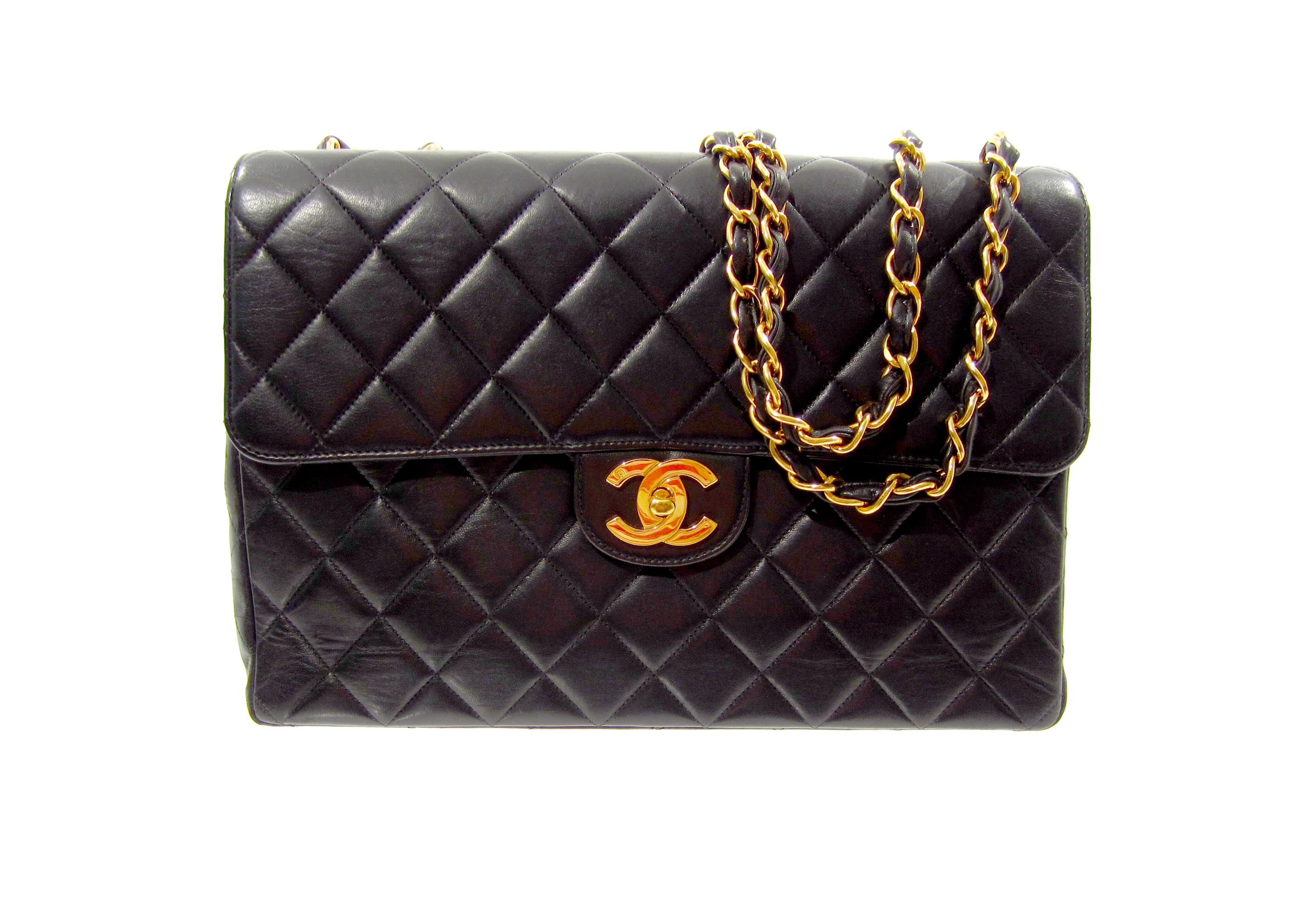 Chanel—Black Leather Quilted Jumbo Handbag--$4,100.00