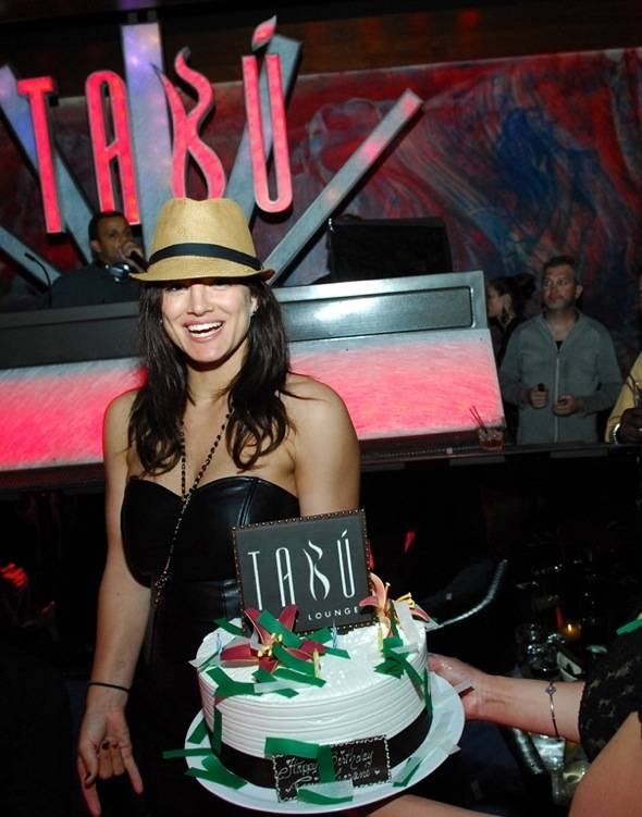Gina Carano Standing with Cake-Tabu Ultra Lounge 4.21.12