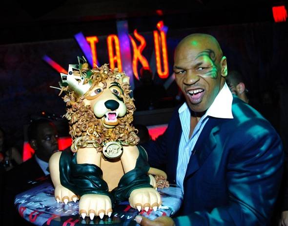 Mike Tyson Growling with Lion Cake