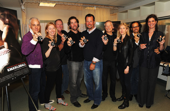 Director Anne Sundberg, former MLB player Charlie Hough, New York Mets pitcher R.A. Dickey, former MLB players Tim Wakefield, Jim Bouton, and director Ricki Stern 