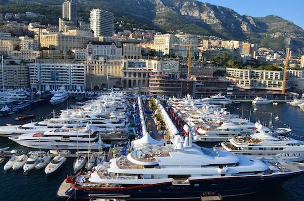 Monaco Yacht Show from atop Athena's 192 feet mast