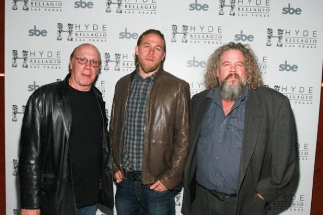 Charlie Hunnam, Dayton Callie and Mark Boone Jr on red carpet, Hyde Bellagio, Las Vegas 11.10