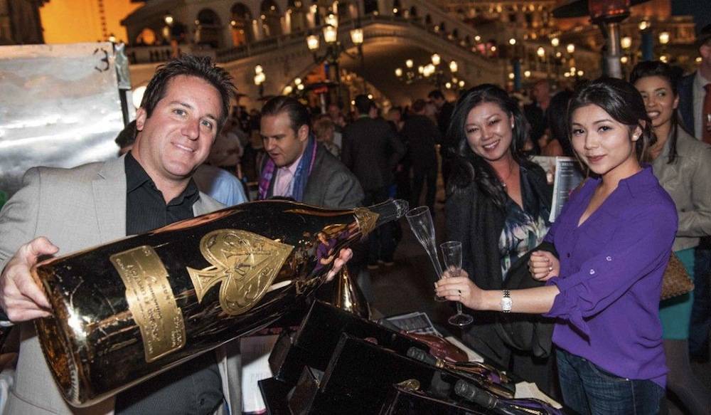 Bubble-Licious guests enjoying a Pour from a 15 liter Bottle of Ace of Spades Champagne