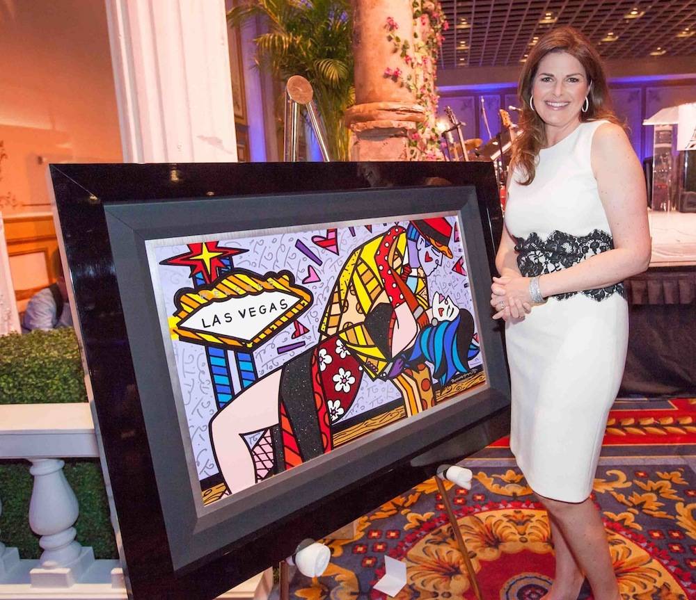 Elizabeth Blau with Romero Britto's Original Painting - Fall in Love Again - Created for UNLVino
