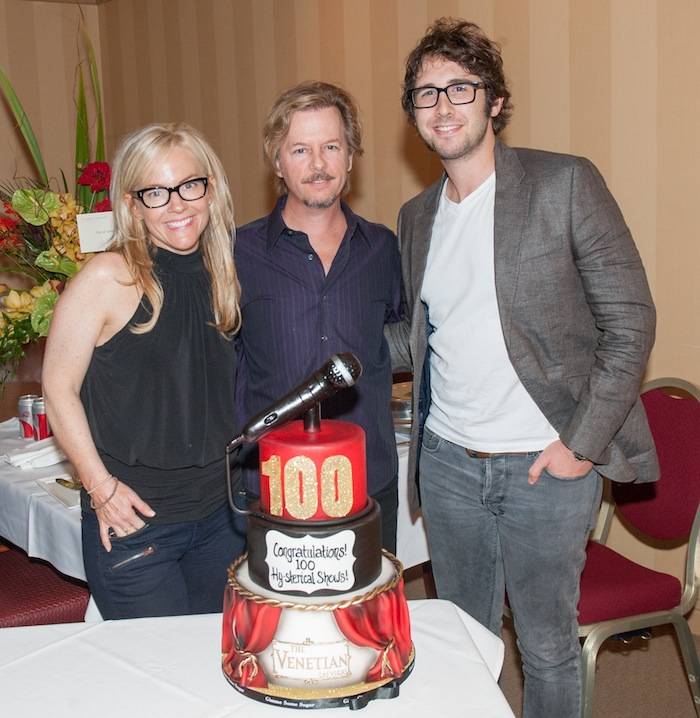 David Spade with Rachael Harris and Josh Groban at David’s 100th Show Weekend at The Venetian