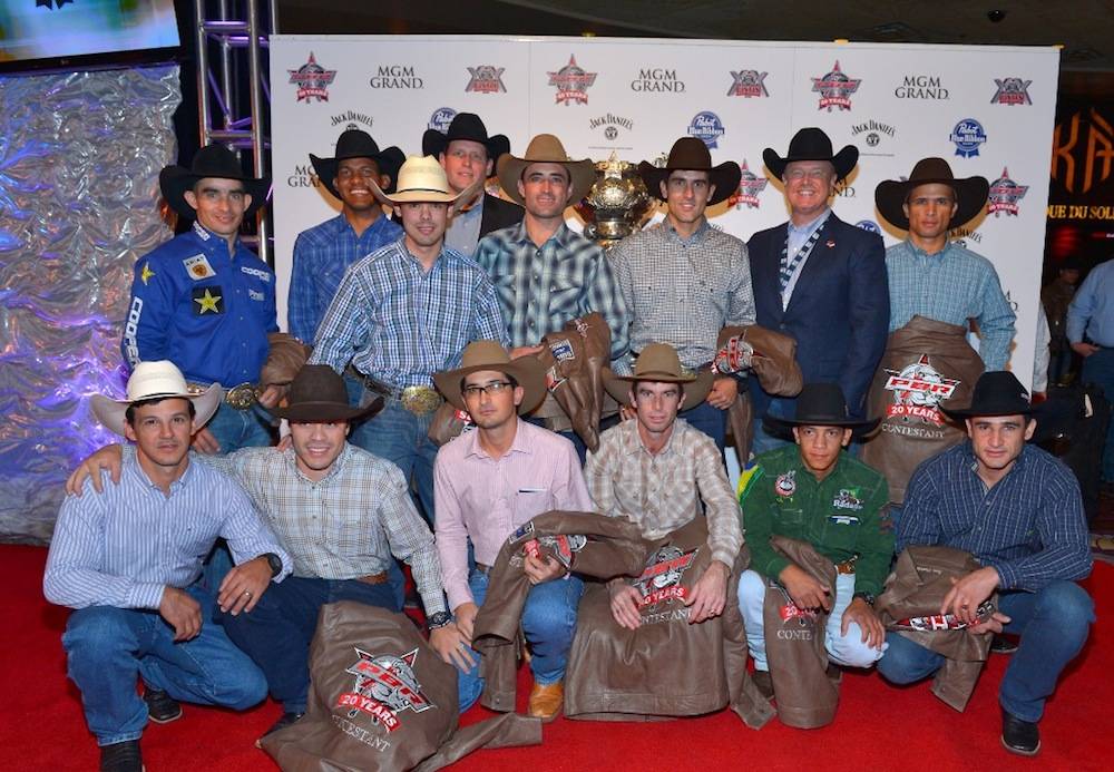 10.21.13 The Brazilian PBR bull riders with Sean Gleason and Jim Haworth at the Welcome Reception at MGM Grand. Photo by Bryan Steffy