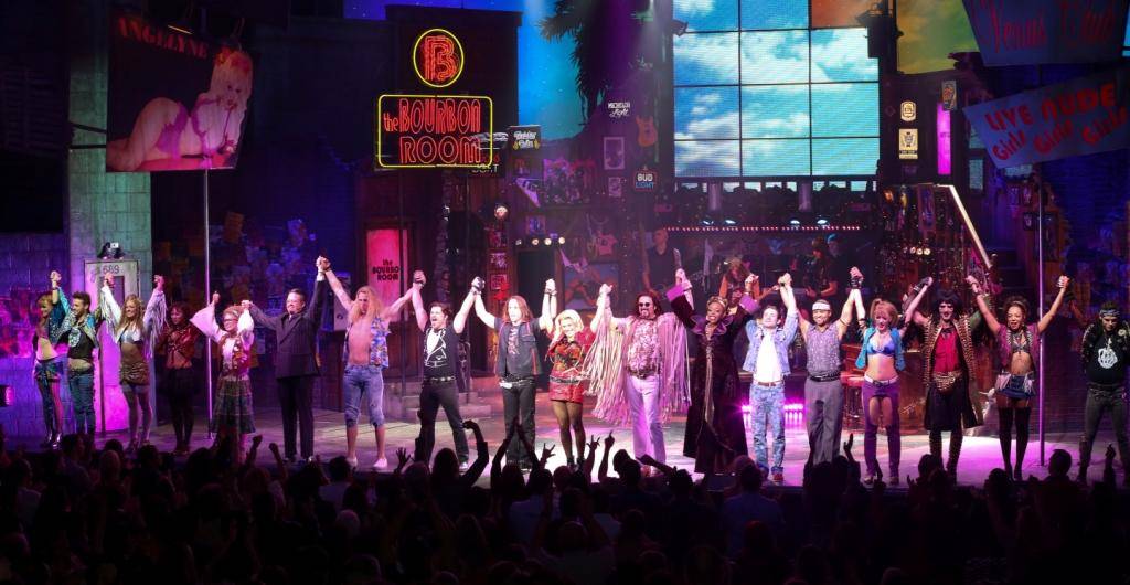 Cast of Rock of Ages Vegas Bows;  First Anniversary 12.18.13  © Gabe Ginsberg, VEGASKOOL - Copy