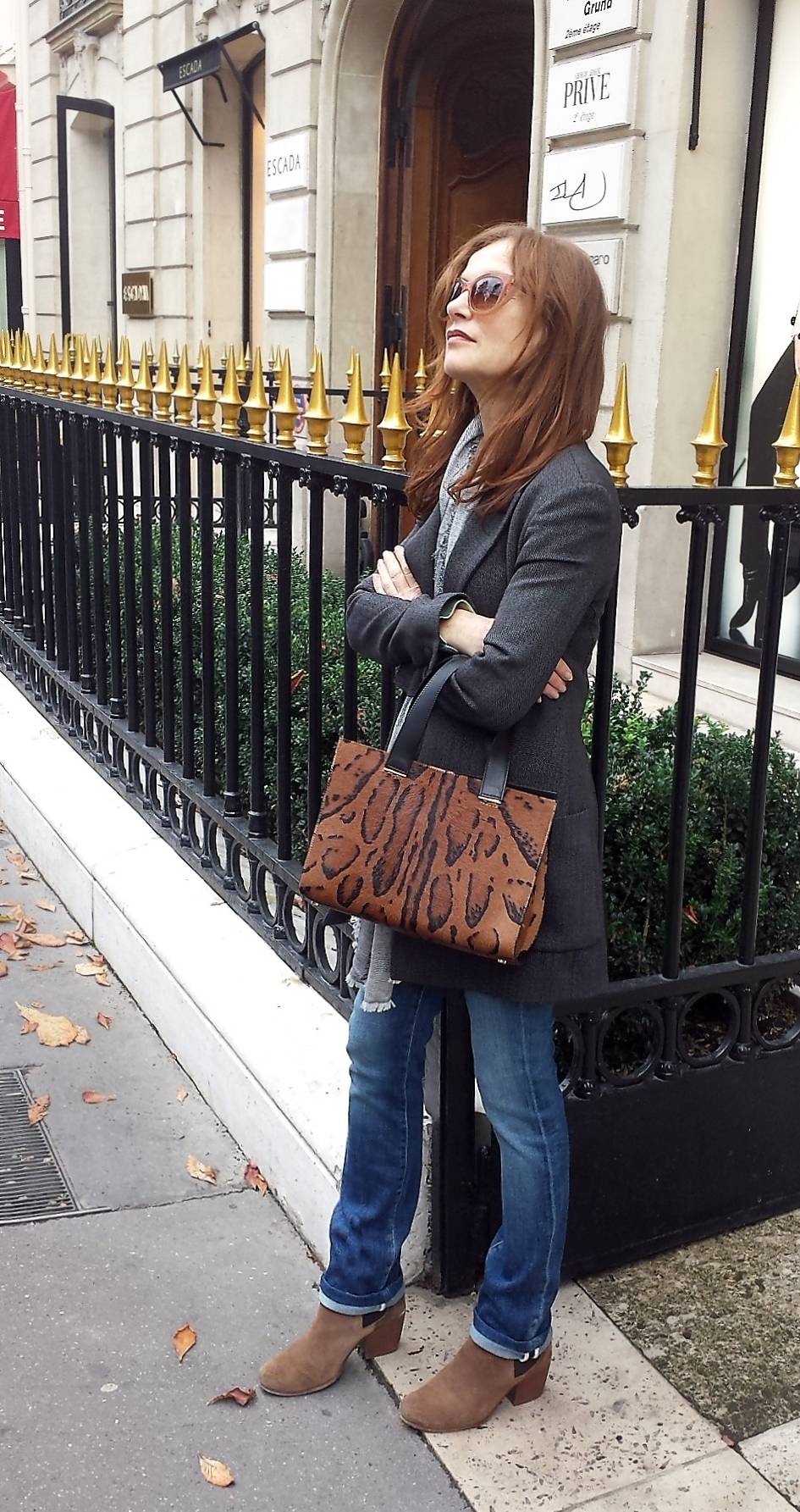 Isabelle Huppert Spotted with a Leopard Print Giorgio Armani Handbag ...