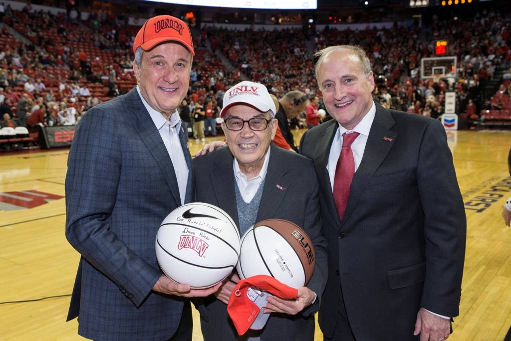 Larry Ruvo, Dr. Jerry Vallen and Dean Stowe Shoemaker at UNLV basketball game 2.19.14