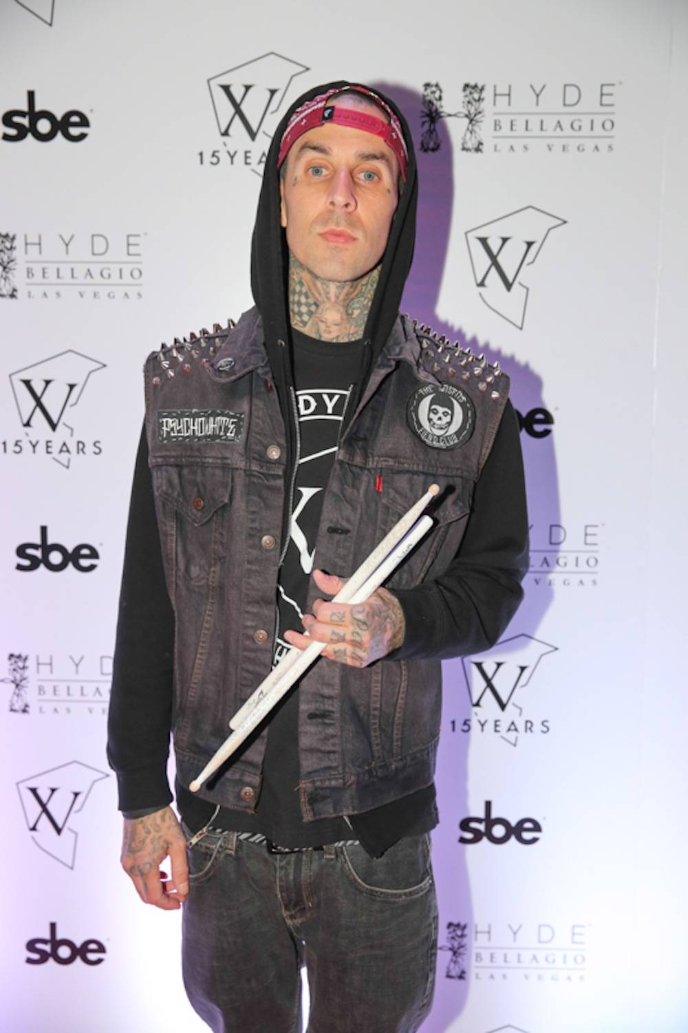 Travis Barker on red carpet at Hyde Bellagio, Las Vegas, 2.18.14