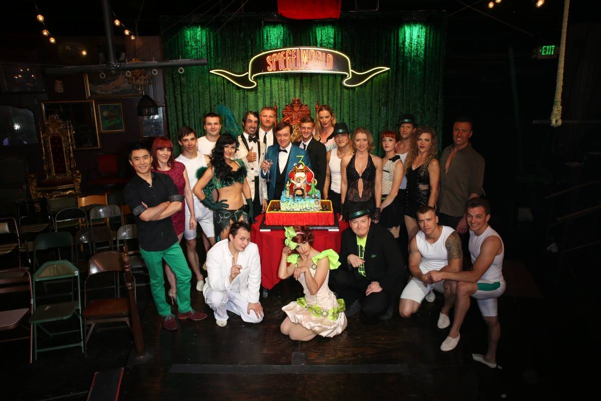 Cast of ABSINTHE with Producer Ross Mollison-ABSINTHE Third Anniversary 4.16.14 (C) Gabe Ginsberg-Vegas Kool