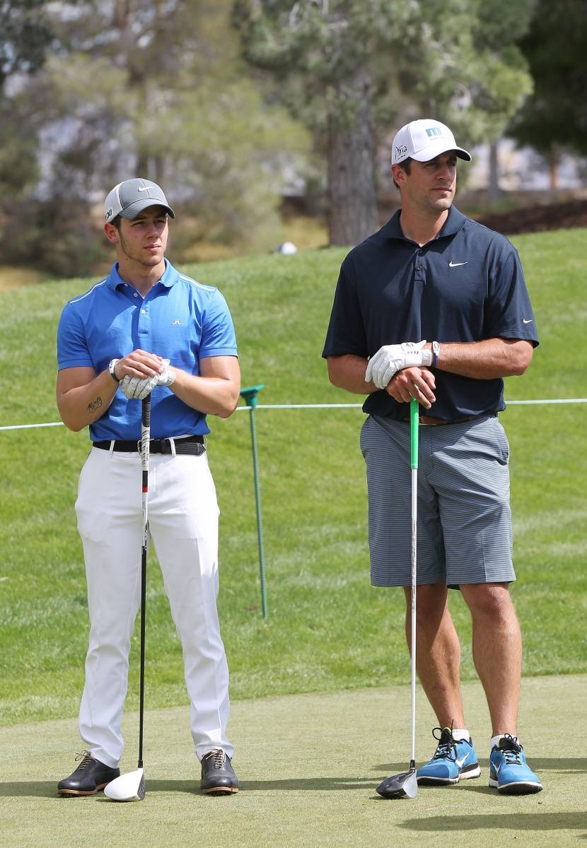 Nick Jonas and Aaron Rodgers at MJCI