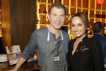 Bobby Flay and Giada De Laurentiis at Mesa Grill for Master Series Dinner (credit Isaac Brekken for Bon Appetit)