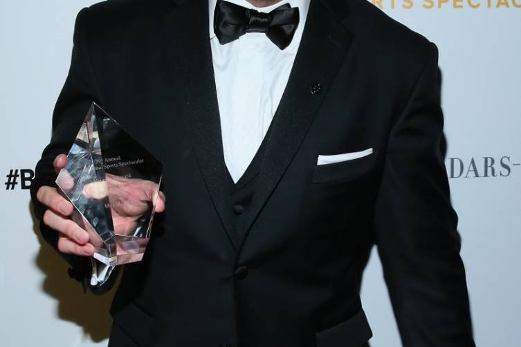 UFC President Dana White poses with the Visionary Award backstage at the 2014 Sports Spectacular Gala (Mark Davis,Getty Images)