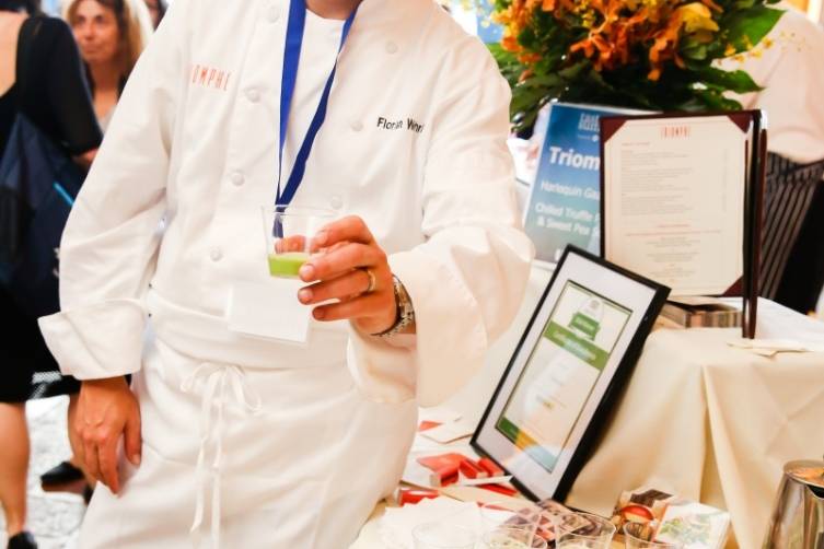 Chef Sampling Chilled Truffle Potato and Sweet Pea Soup