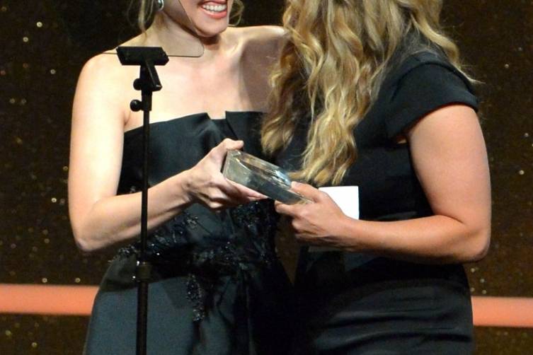 Kristen Bell and Jennifer Lee at WIF 2014 Crystal + Lucy Awards presented by MaxMara, BMW, Perrier-Jouet, South Coast Plaza - Getty Images